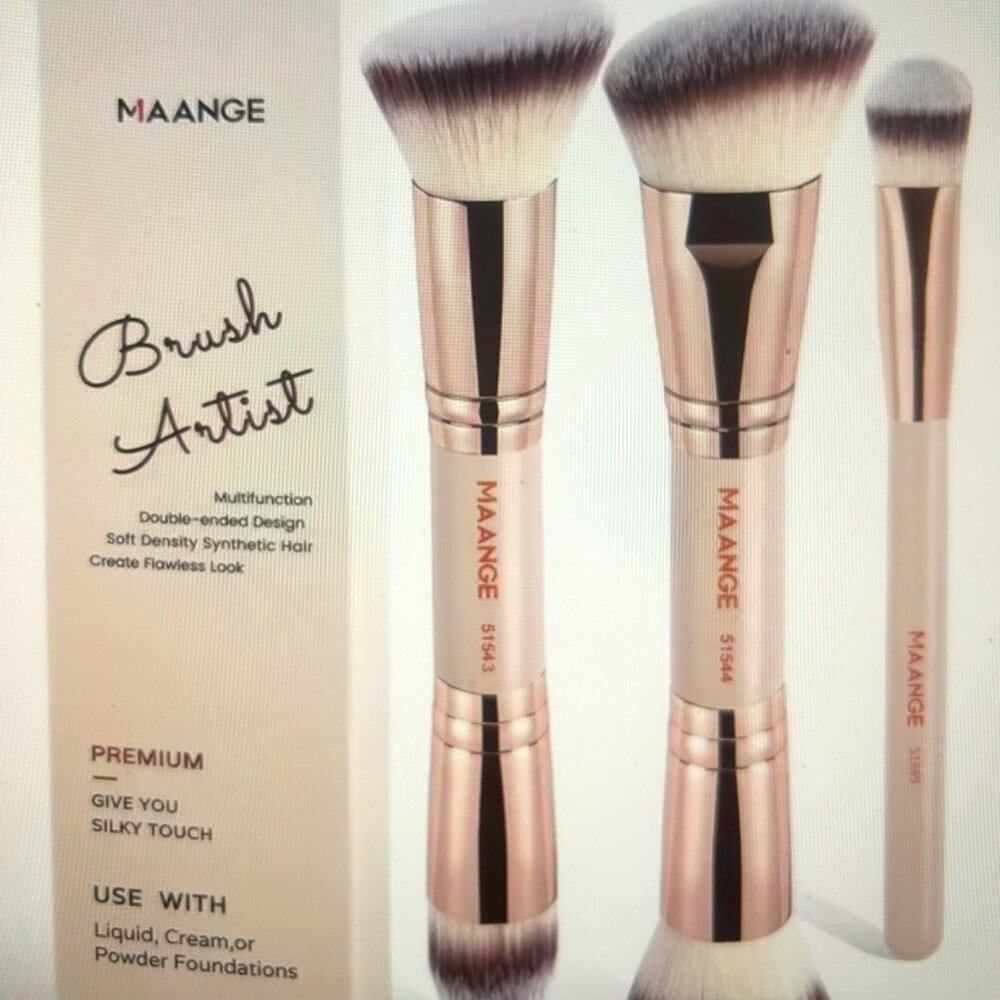NEW!  Maange Luxe 3-Piece (5) Makeup Brush Foundation Powder Concealer Brush Set